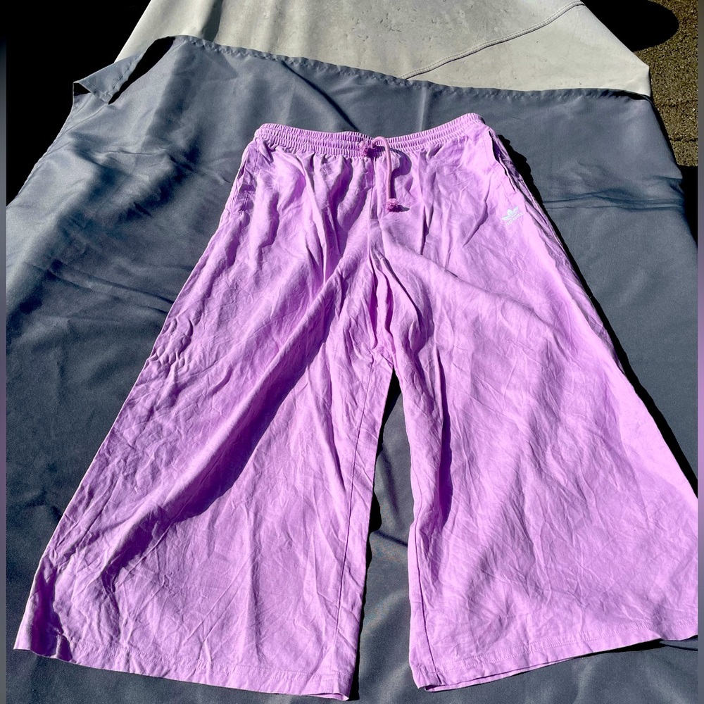 Linen Blend Wide Leg 7/8 Pants Adidas Original Lavender - XL